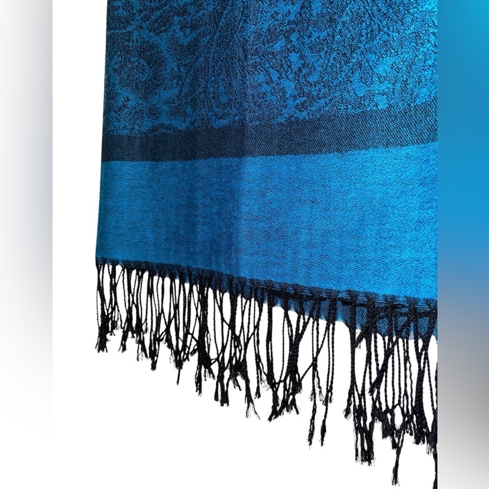 PASHMINA* Style Paisley Jacquard Patterned Scarf Wrap Shawl in TUR & BLK - Picture 7 of 8